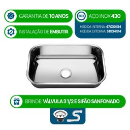 10 Cubas Pia Inox N1 47x30x14 Aço 430 Cozinha As Atacado Kit - 2