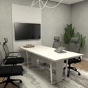 Ver imagem 1 de Conjunto Escritório Mesa 2,00m Pé Metal e Painel P/ Tv Cz F5 Cor:cinza