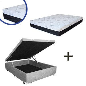 Cama Box Baú Casal Colchão Molas Bonnel + Box Suede Cinza