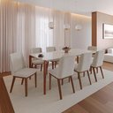 Ver imagem 1 de Conjunto de Jantar Mesa Retangular com Vidro Donatella 8 Cadeiras Kalina - Natural C/ Palha