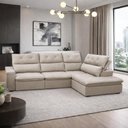 Ver imagem 1 de Sofá 3 Lugares Retrátil Reclinável Chaise Direito 258cm Bergen F04 Veludo Bege - Lyam Decor