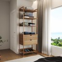Ver imagem 1 de Guarda Roupa Aberto Industrial Solteiro 1 Módulo com Gaveta Amêndoa Base Cobre