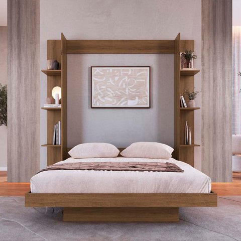 Cama de Casal Articulável Vertical com Estante Mel
