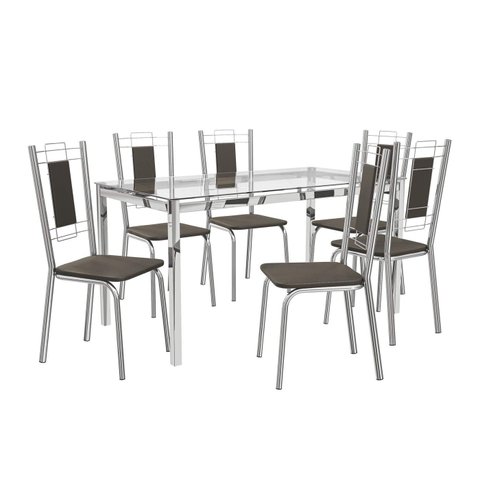 Conjunto de Mesa Completo com 6 Cadeiras Estofadas Cmc035cr Kappesberg Crome