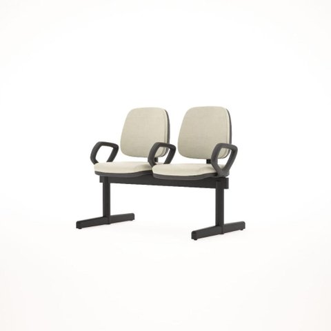 Longarina Job com Bracos 2 Lugares Assento Courino Bege Base Metalica Preta - 54521