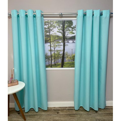 Cortina Verde-agua 300x250 Ilhós Cromado Sala/Quarto | FABRITEX