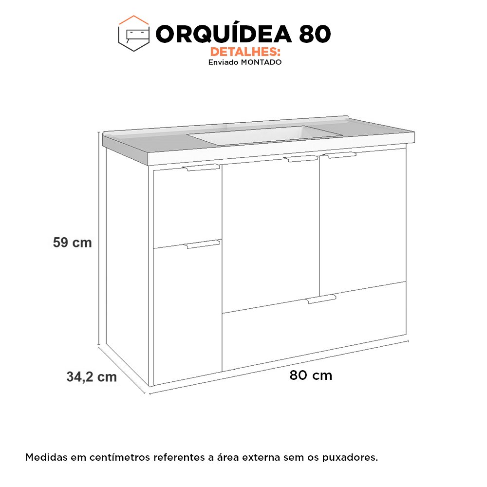 Gabinete Banheiro Madeira Com Lavatório em Mármore Sintético Orquídea Colors 80 Azul - Cozimax - 5