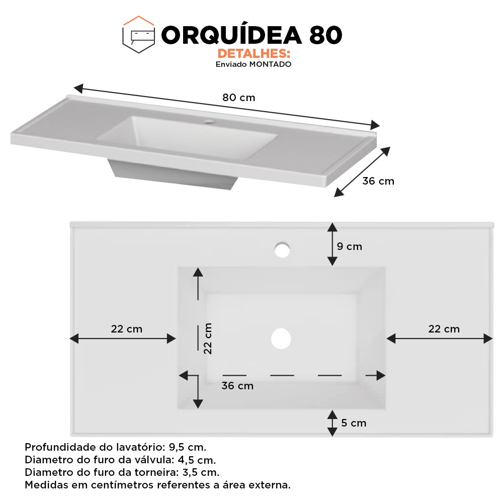 Gabinete Banheiro Madeira Com Lavatório em Mármore Sintético Orquídea Colors 80 Azul - Cozimax - 6