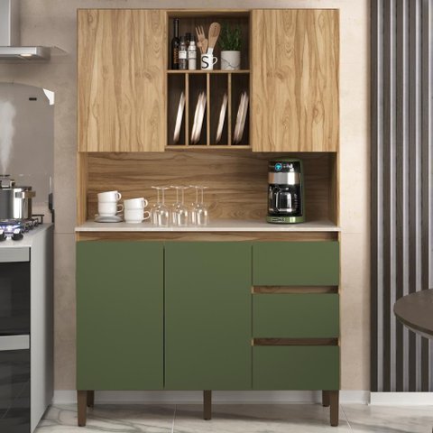 Armário de Cozinha 4 Portas 3 Gavetas Ac4430 Carvalho Oak Arbo Petra Decibal Carvalho