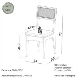 Kit 2 Cadeiras com 100% Mdf Freijó/bege Claro J20 - Dalla Costa - 4