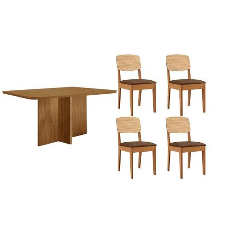 Sala de Jantar Completa Berlim C/ Tampo Madeirado Canto Curvo 120x80cm e 4 Cadeiras Havana Premium