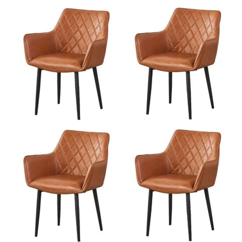 Kit 4 Cadeiras com Braços Marrakesh Fratini Estofado Matelassê (pu) Caramelo Base Aço Carbono