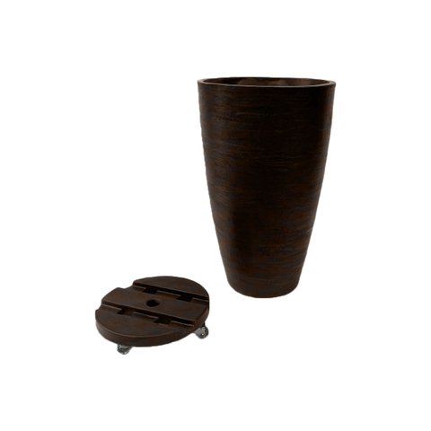 Kit Vaso Planta + Suporte Rodízio 65x40 Oval Moderno Polietileno