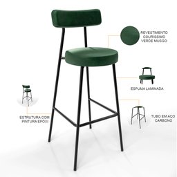 Kit 06 Banquetas Altas Sala De Jantar Estrutura Em Aço Milão F01 Couríssimo Verde Musgo - Lyam - 4