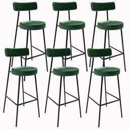 Kit 06 Banquetas Altas Sala De Jantar Estrutura Em Aço Milão F01 Couríssimo Verde Musgo - Lyam - 1