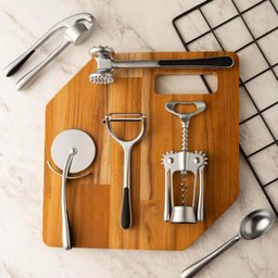 Kit 5 Descascadores de Alimentos 18cm Manual Inox Wolff Antiderrapante Legumes - 4