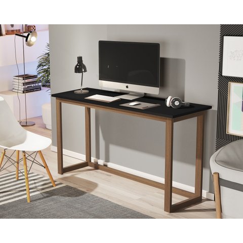 mesa estudo compacta para quarto preto 120CM com pés em madeira natural.
