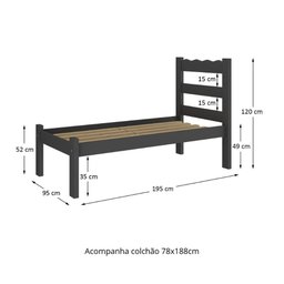 Cama de Solteiro Madeira Maciça com Colchão Incluso Multimóveis - 3