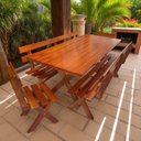 Ver imagem 1 de Conjunto Mesa de Madeira Maciça Rústica para Churrasco e 4 Bancos Marrom/Mel
