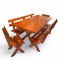 Ver imagem 3 de Conjunto Mesa de Madeira Maciça Rústica para Churrasco e 4 Bancos