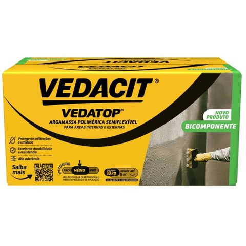 Argamassa Vedatop Bi Componente para Infiltrações e Umidade em Lajes 18kg - 132872 - Vedacit Argamas