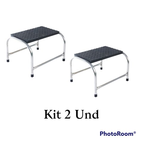 Kit Com 2 Escada Multiuso 1 Degrau Aço Inox Piso Em MDF Com Antiderrapante Medcombo