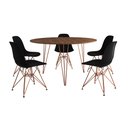 Ver imagem 2 de Mesa Jantar Redonda 110cm Amêndoa Clips 3 Pés com 5 Cadeiras Eames Eiffel Pretas Base Cobre