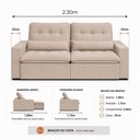 Ver imagem 5 de Sofá Retrátil Premium 2,30m Molas Ensacadas Veludo Bege Conforto Superior Máximo