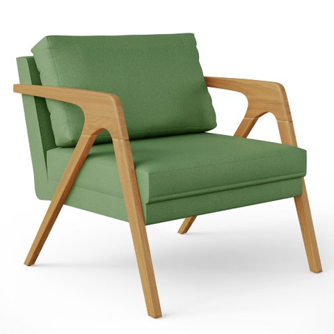 Poltrona Decorativa Sala De Estar Pietra Com Estrutura Madeira L02 Facto Verde Musgo - Lyam Decor