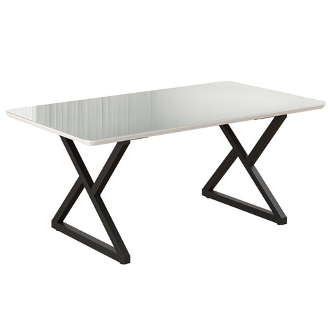 Mesa para Sala de Jantar Retangular 160x90cm MDF com Vidro Império Branco/Preto Fosco/Off White