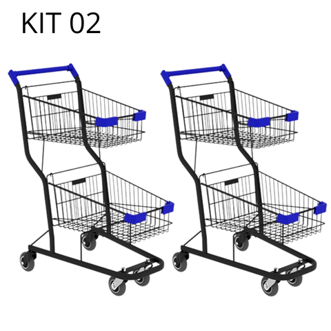 Kit 02 Carrinhos de Compras Supermercado Lojas Reforçado 90l