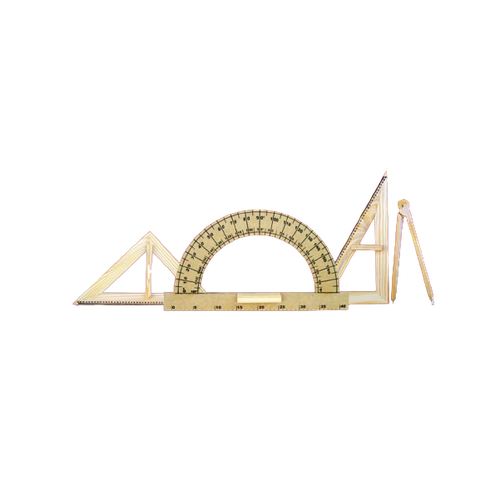Kit Geométrico Professor Quadro Branco em Mdf com 5 Peças - Esquadro 45° e 60°, Transferidor, Compas