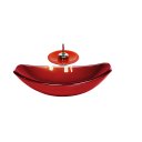 Ver imagem 1 de CUBA DE VIDRO OVAL CHANFRADA 46CM VERMELHO FERRARI + VALVULA + TORNEIRA CASCATA