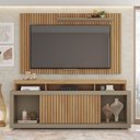 Ver imagem 6 de Conjunto Decorativo Rack e Bancada Brendan MDF/MDP Ripado para TV 55 Pol. Buriti/Fendi G11 - Gran Be