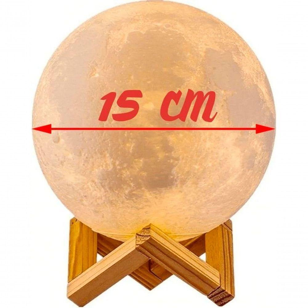 Luminária Quarto Lua Cheia Bateria 15cm Led Rgb Usb Touch - 2