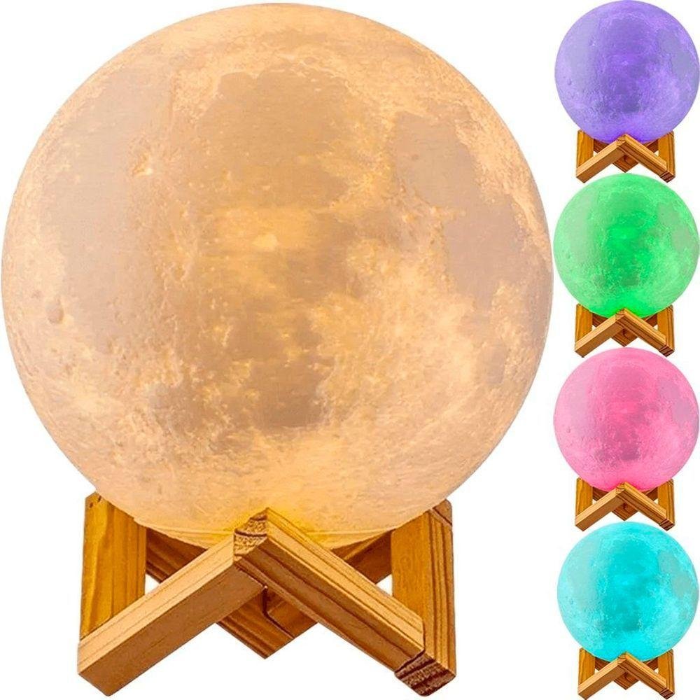 Luminária Quarto Lua Cheia Bateria 15cm Led Rgb Usb Touch - 1