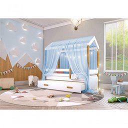 Cama Montessori Com Auxiliar Bola Led Colchão E Dossel Azul - 2