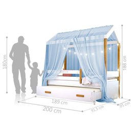 Cama Montessori Com Auxiliar Bola Led Colchão E Dossel Azul - 3