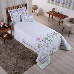 Kit Edredom Cobertor Solteiro Menina Girl Enxoval Infantil Juvenil 4 Peças 300 Fios Estampado Floral