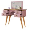 Penteadeira Infantil Rosa com Espelho e 4 Gavetas Quarto de Menina - 3