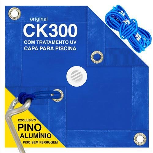 Capa De Piscina Azul CK300 8x5.5 Metros Com Ilhós A Cada Metro + Kit ...