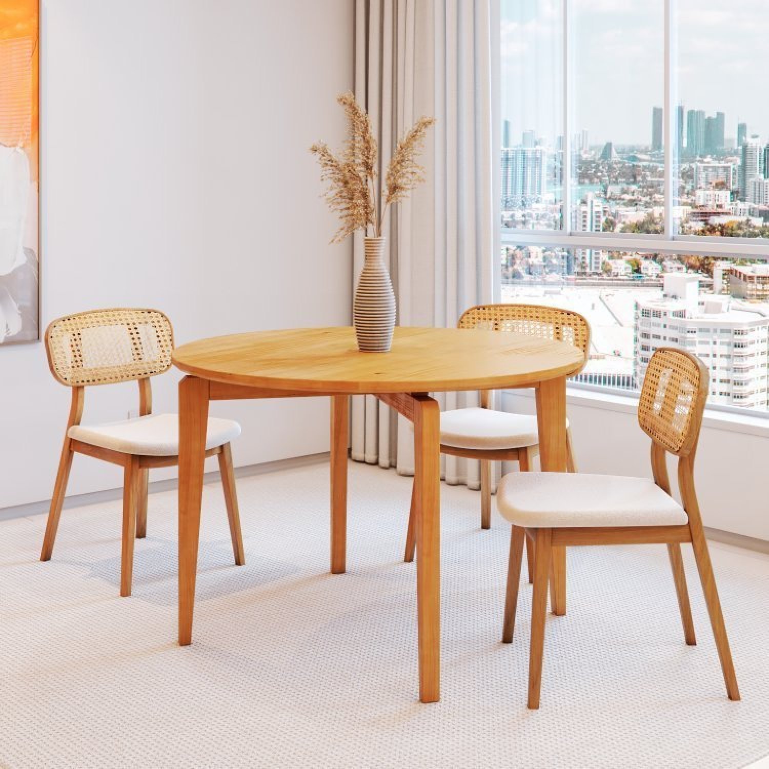 Conjunto Mesa de Jantar Escala Com Vidro Freijó White e 08 Cadeiras Curvata  Areia : Sala de Jantar - Sala de Jantar Completa : Julia Arns