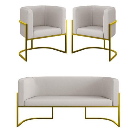 Kit Sofá 2 Lugares + 2 Poltronas Corino Gold Bege
