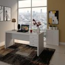 Ver imagem 1 de Kit Escritório com Mesa 3 Gavetas e Balcão 2 Portas MDP Branco Tecno Mobili