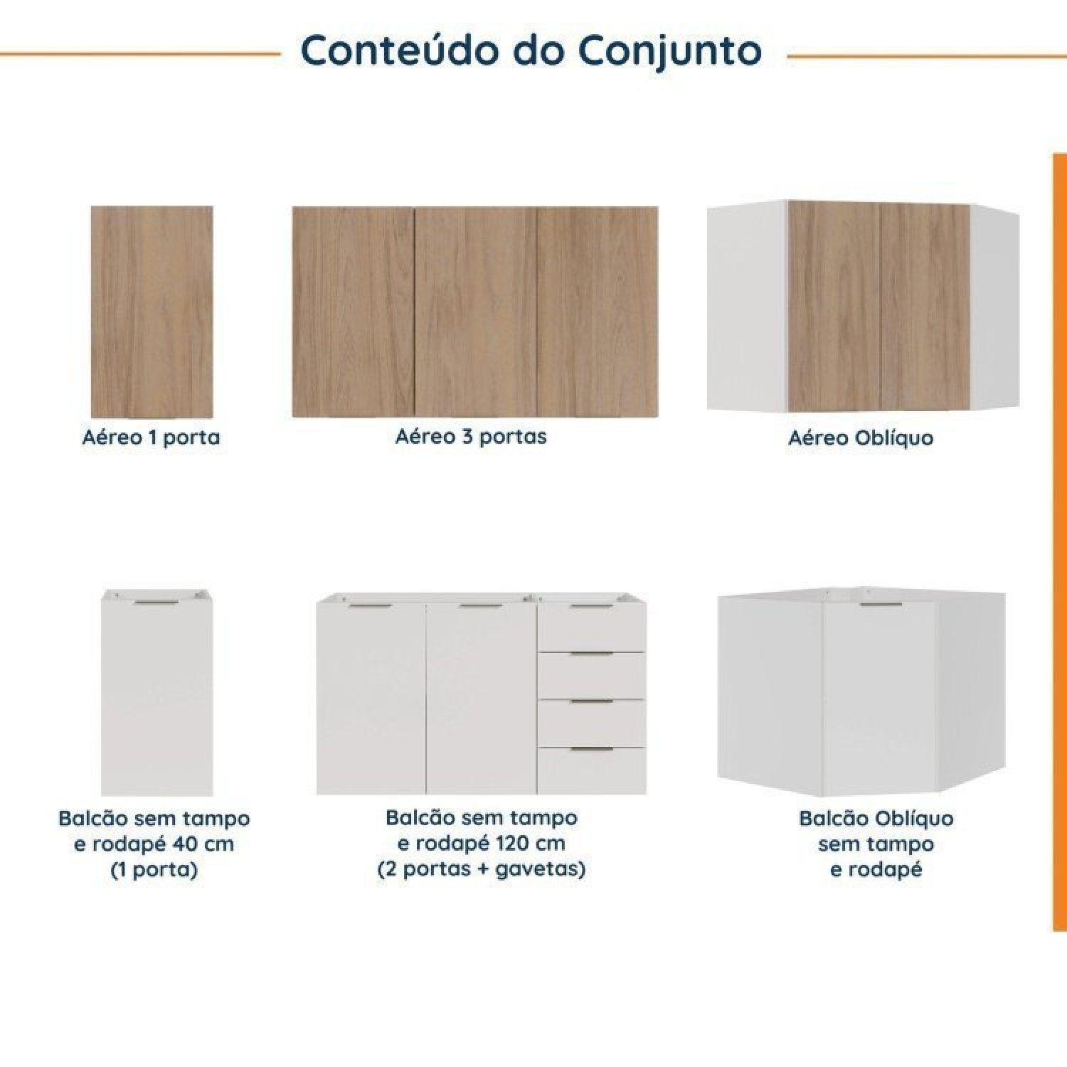 Cozinha Modulada 6 Peças Sem Tampo 3 Aéreos e 3 Balcões Ipanema CabeCasa MadeiraMadeira - 5