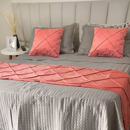 Peseira Drapeada Dupla Face em Veludo Cama Queen Cor:rosa Coral - 1