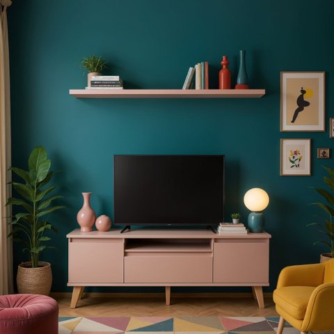 Rack para TV com Prateleira 150cm Retro MDF Rosa Dallas - On Móveis
