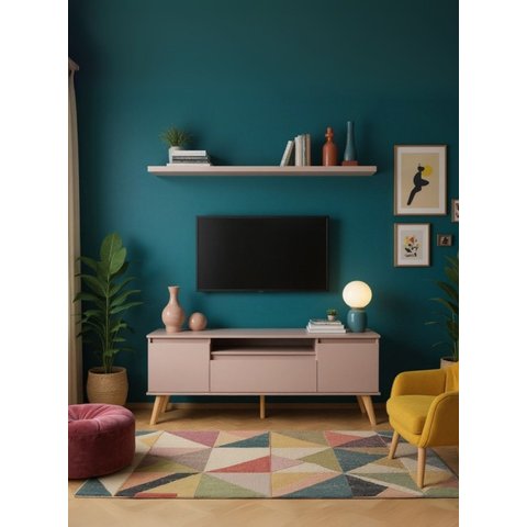 Rack para Tv com Prateleira 150cm Retro Mdf Dallas - On Móveis Cor:rosa