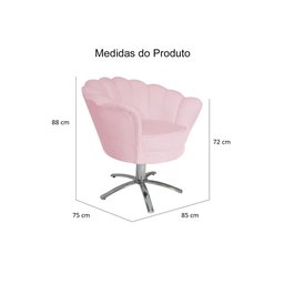 Kit 2 Poltronas Decorativa Pétala Base Giratória Metal Suede Rosa Bebê Ms Decor - 3