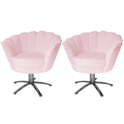 Kit 2 Poltronas Decorativa Pétala Base Giratória Metal Suede Rosa Bebê Ms Decor - 1